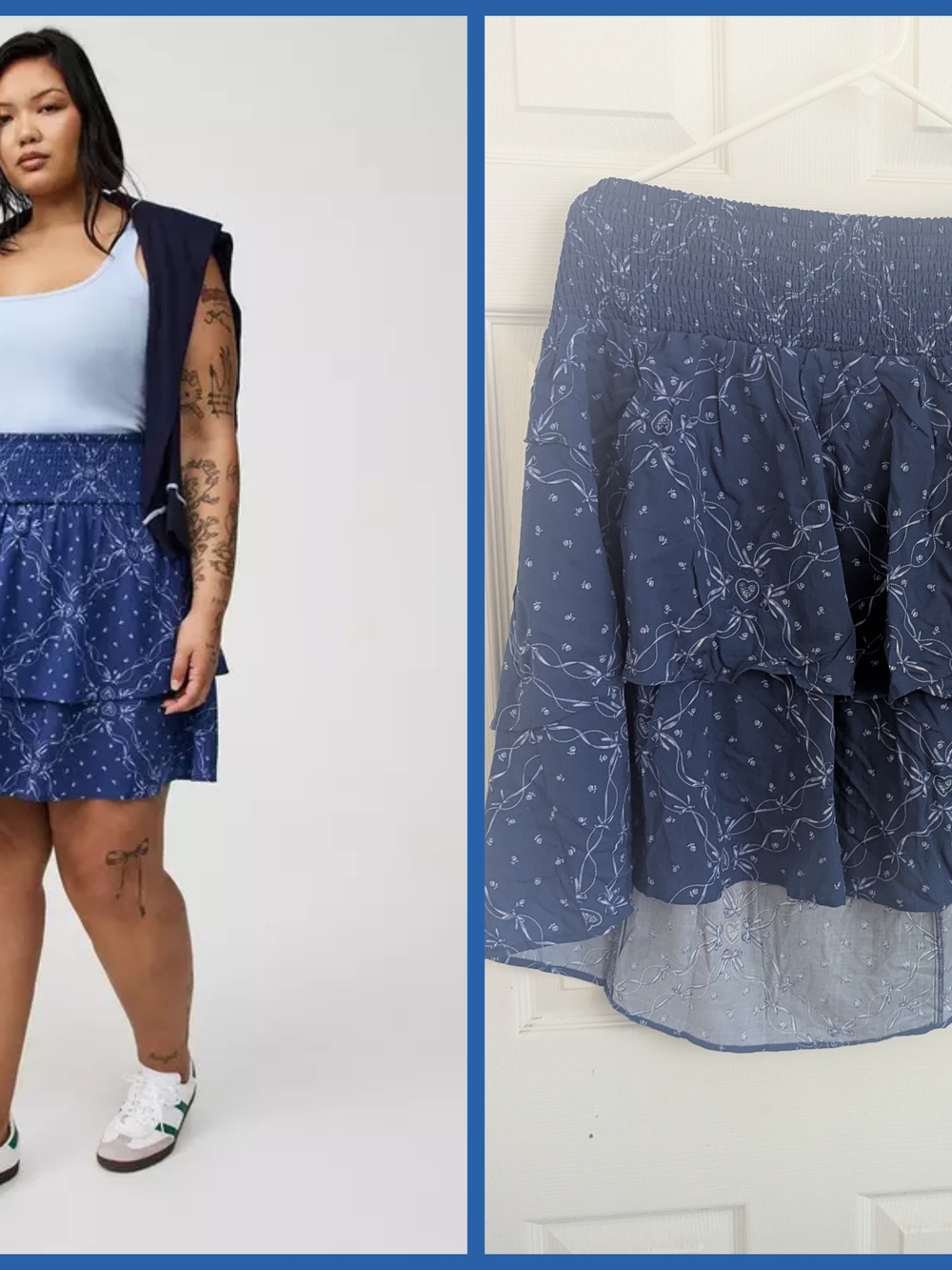 torrid Navy Smocked Floral Tiered Skater Skirt